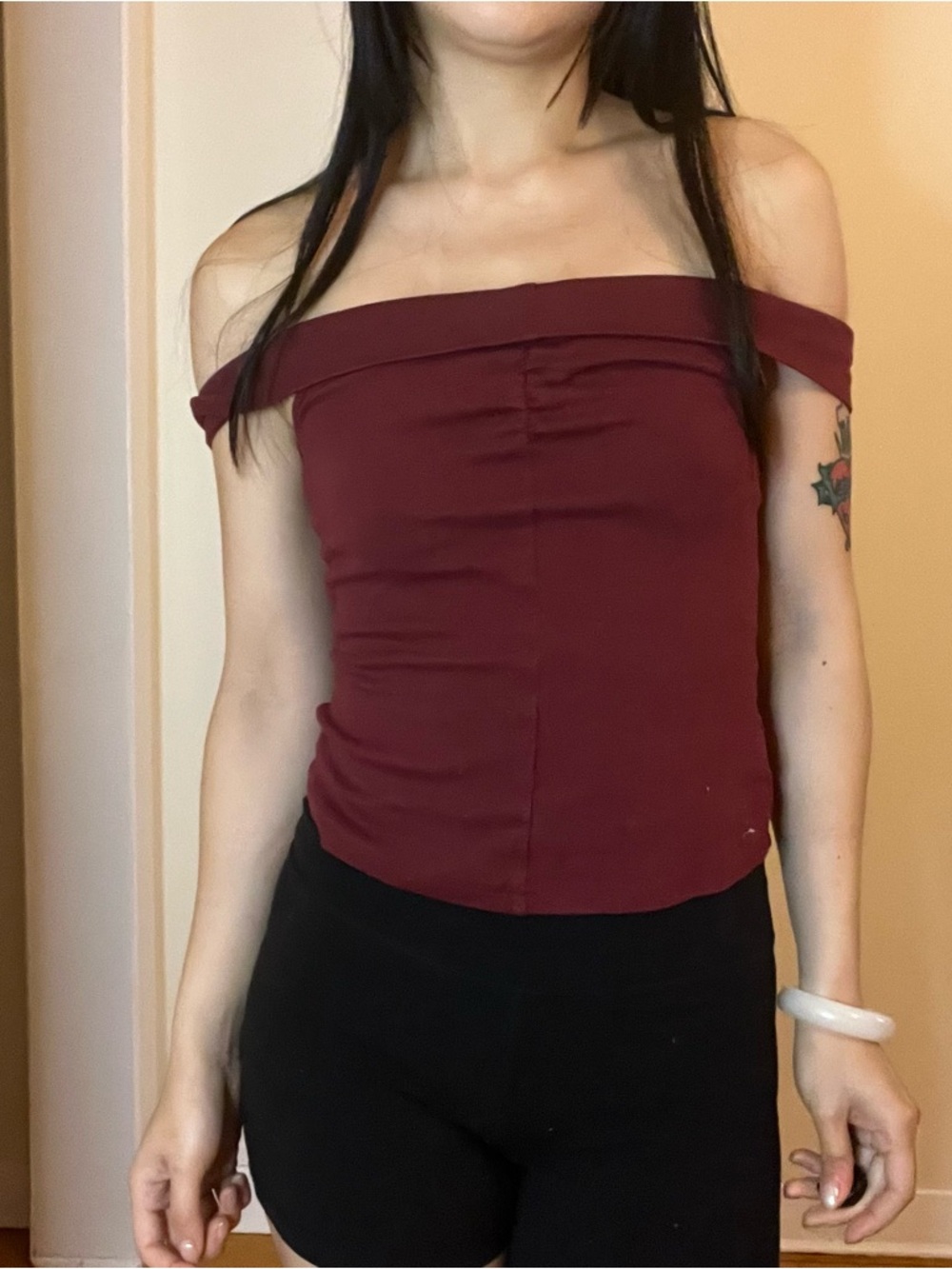 Off-Shoulder Burgundy Women’s Stretch Top